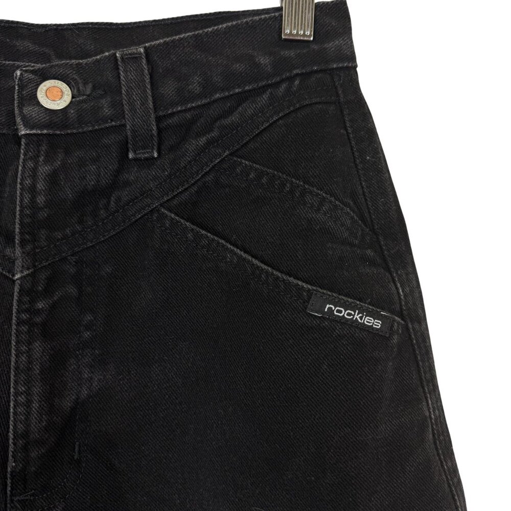 Vtg Rockies Western Black Denim Jeans 28 Cotton High-Waist Bareback 32 Inseam - Picture 4 of 10